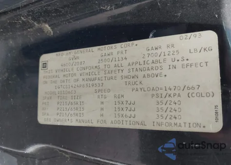 1993 GMC Sonoma z USA, uszkodzony, nr VIN 1GTCS14Z4P8519537